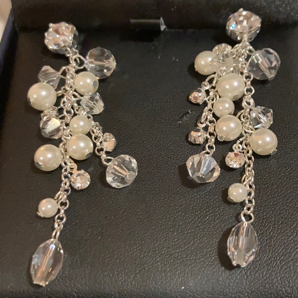 Faux pearl. And crystal earrings